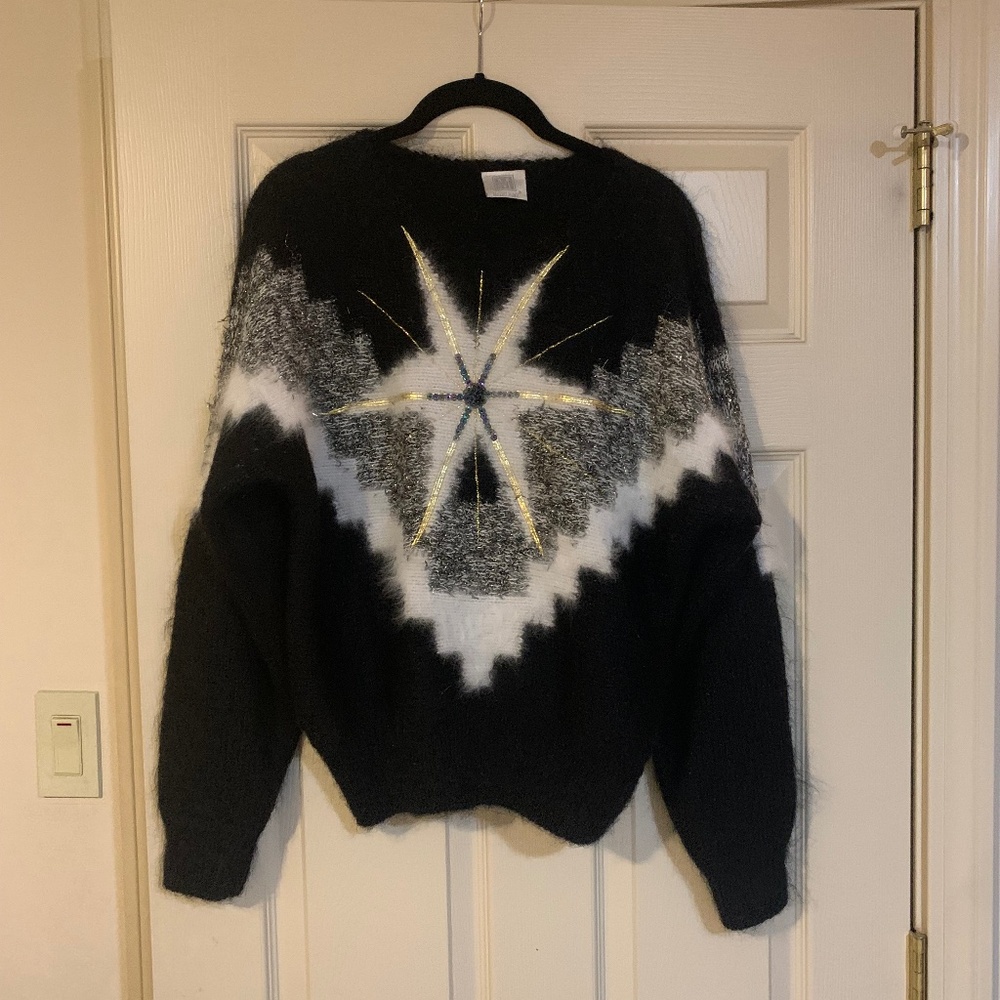 Madeleine Black/White/Gold Mohair blend Sweater sz 36/38